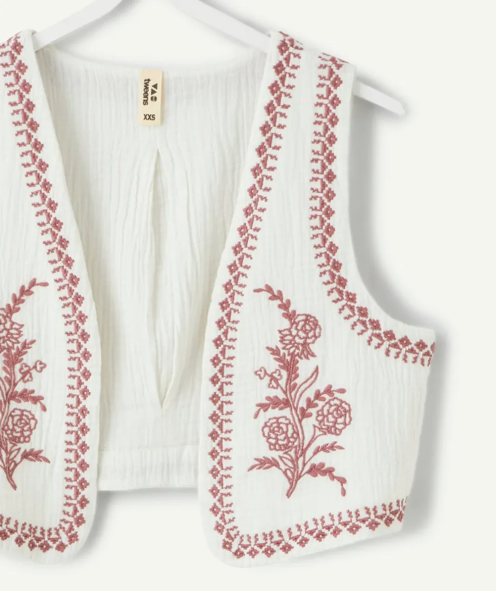 Veste sans manches fille broderie écru