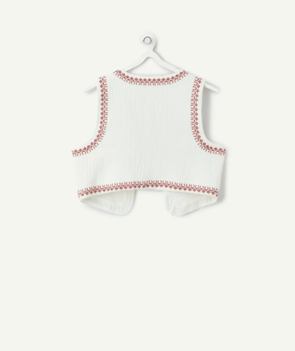 Veste sans manches fille broderie écru