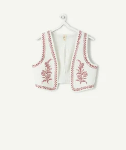 Veste sans manches fille broderie écru