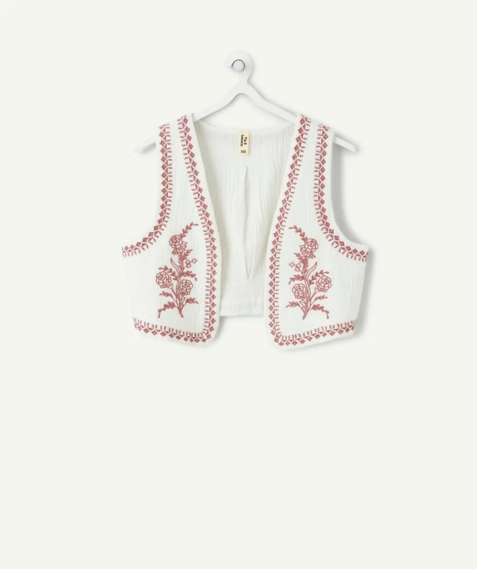 Veste sans manches fille broderie écru