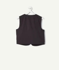Veste sans manches fille coton noir brodé