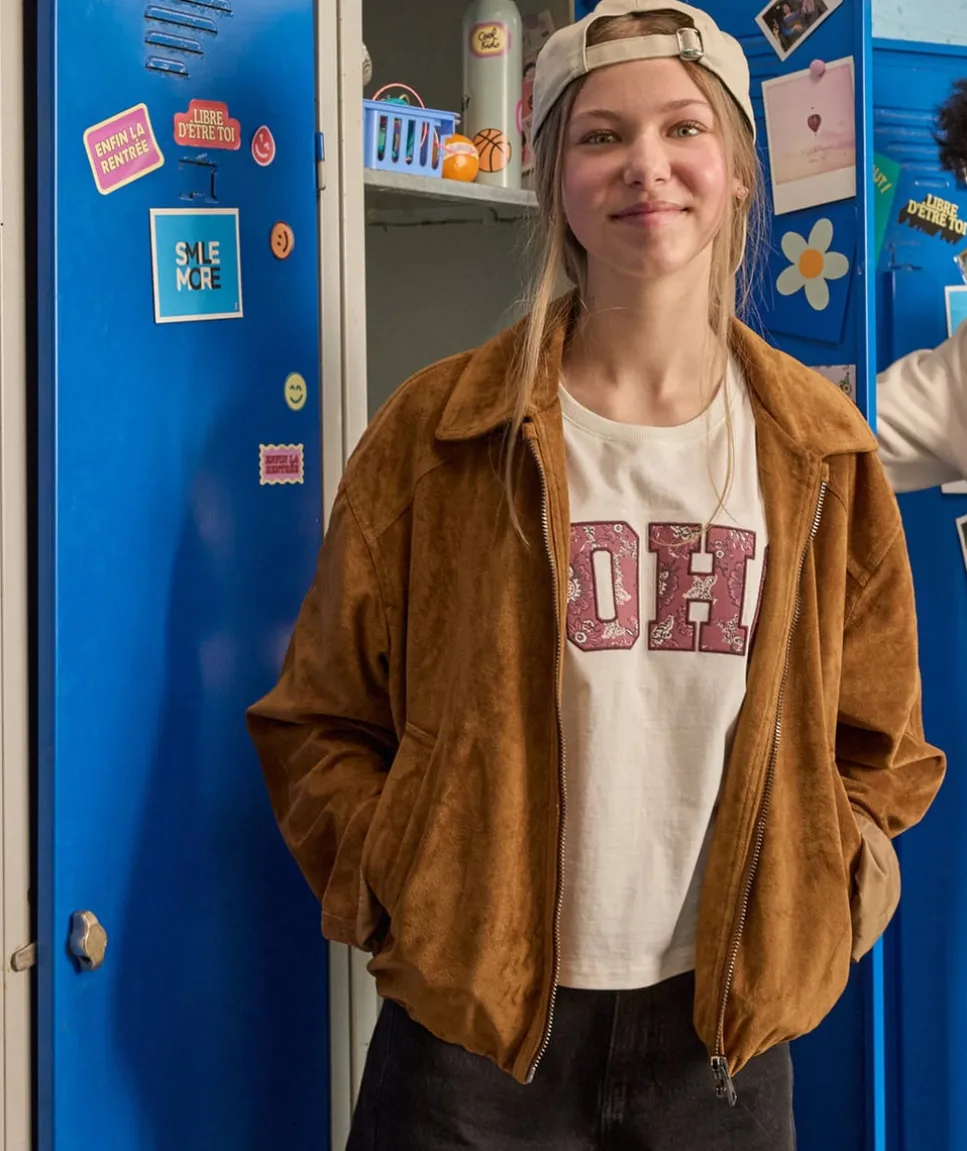 Veste suédine fille marron